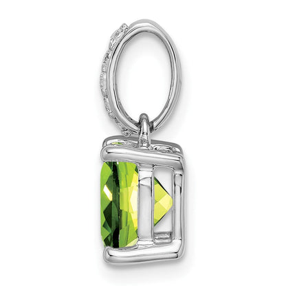 14K Weißgold Anhänger mit Kissenschliff-Peridot und echten Diamanten