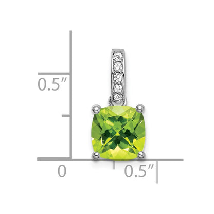 14K Weißgold Anhänger mit Kissenschliff-Peridot und echten Diamanten