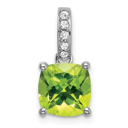 14K Weißgold Anhänger mit Kissenschliff-Peridot und echten Diamanten