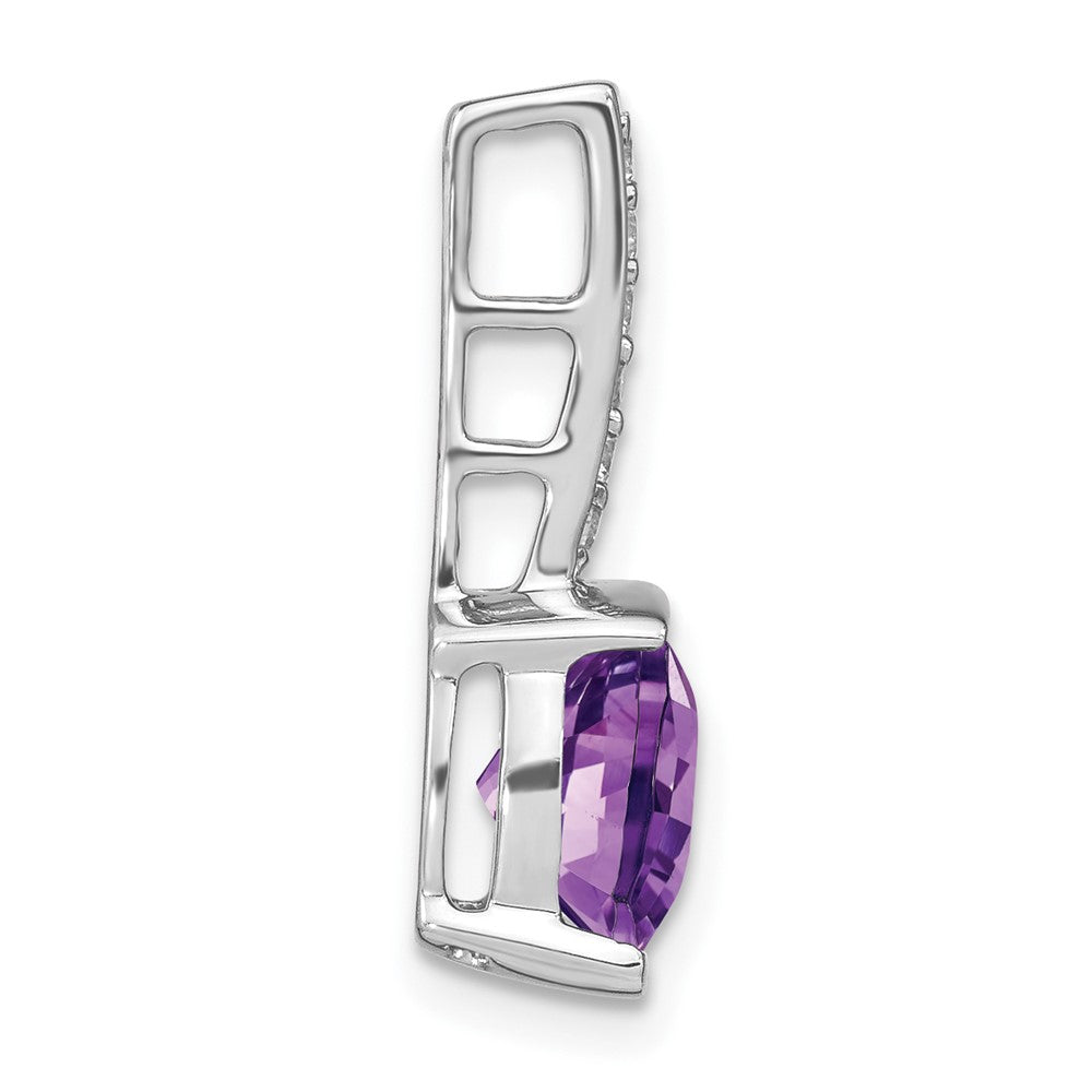 14 Karat Weißgold Anhänger mit Kissenschliff-Amethyst und echten Diamanten