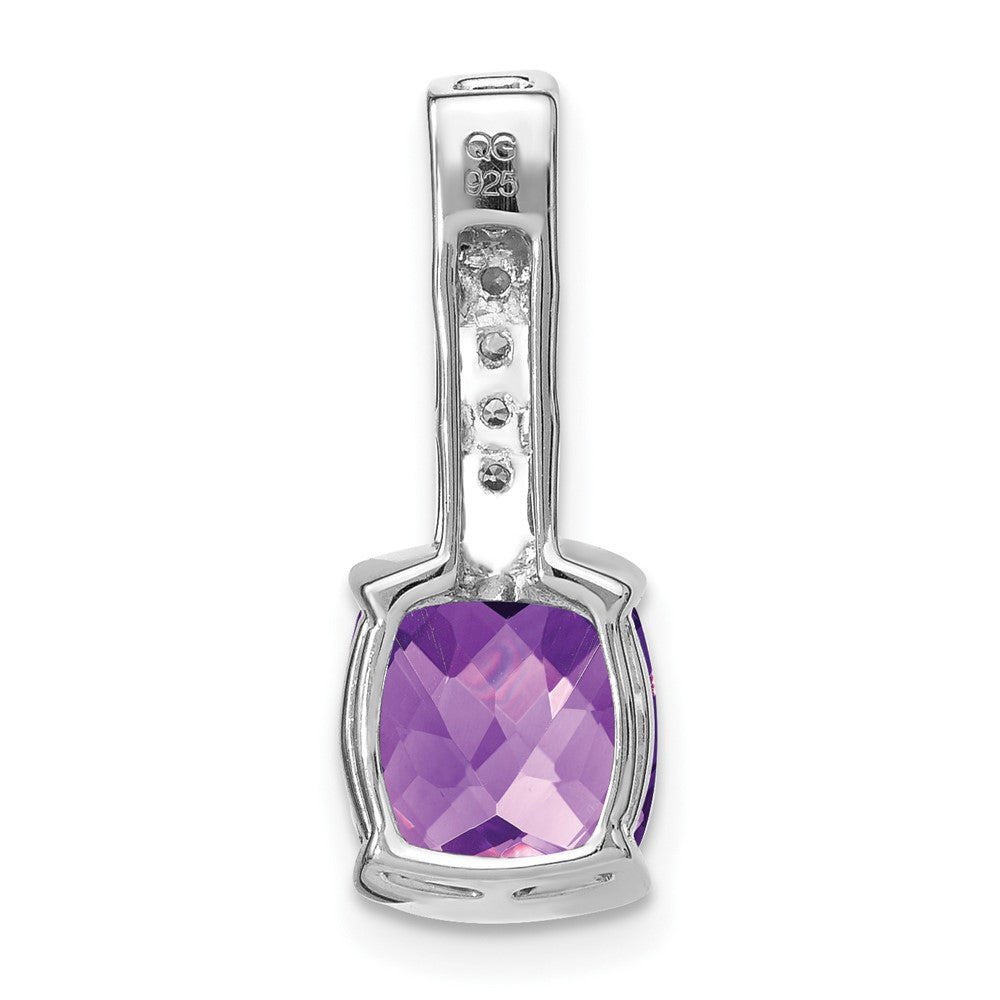 14 Karat Weißgold Anhänger mit Kissenschliff-Amethyst und echten Diamanten