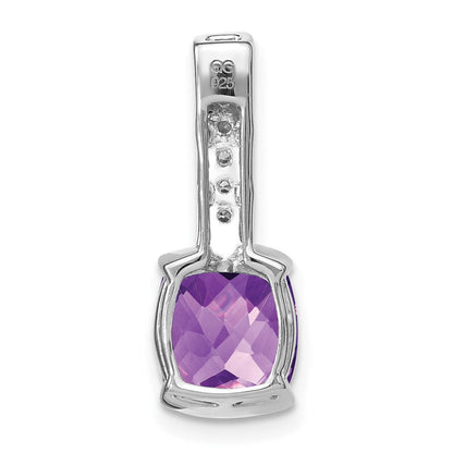 14 Karat Weißgold Anhänger mit Kissenschliff-Amethyst und echten Diamanten