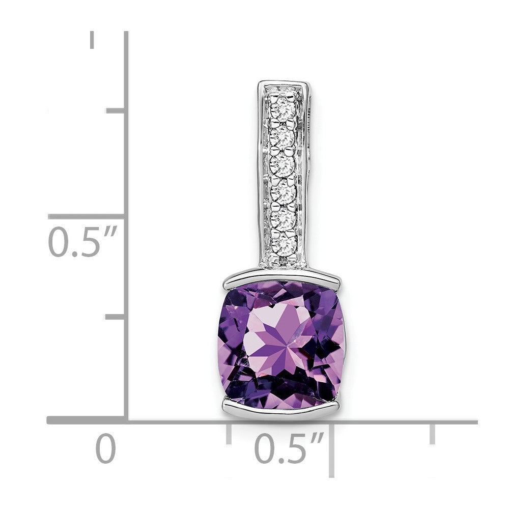 14 Karat Weißgold Anhänger mit Kissenschliff-Amethyst und echten Diamanten