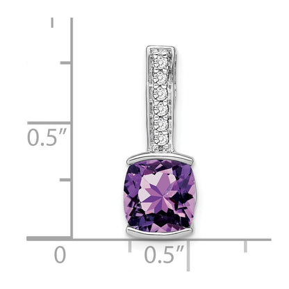14 Karat Weißgold Anhänger mit Kissenschliff-Amethyst und echten Diamanten