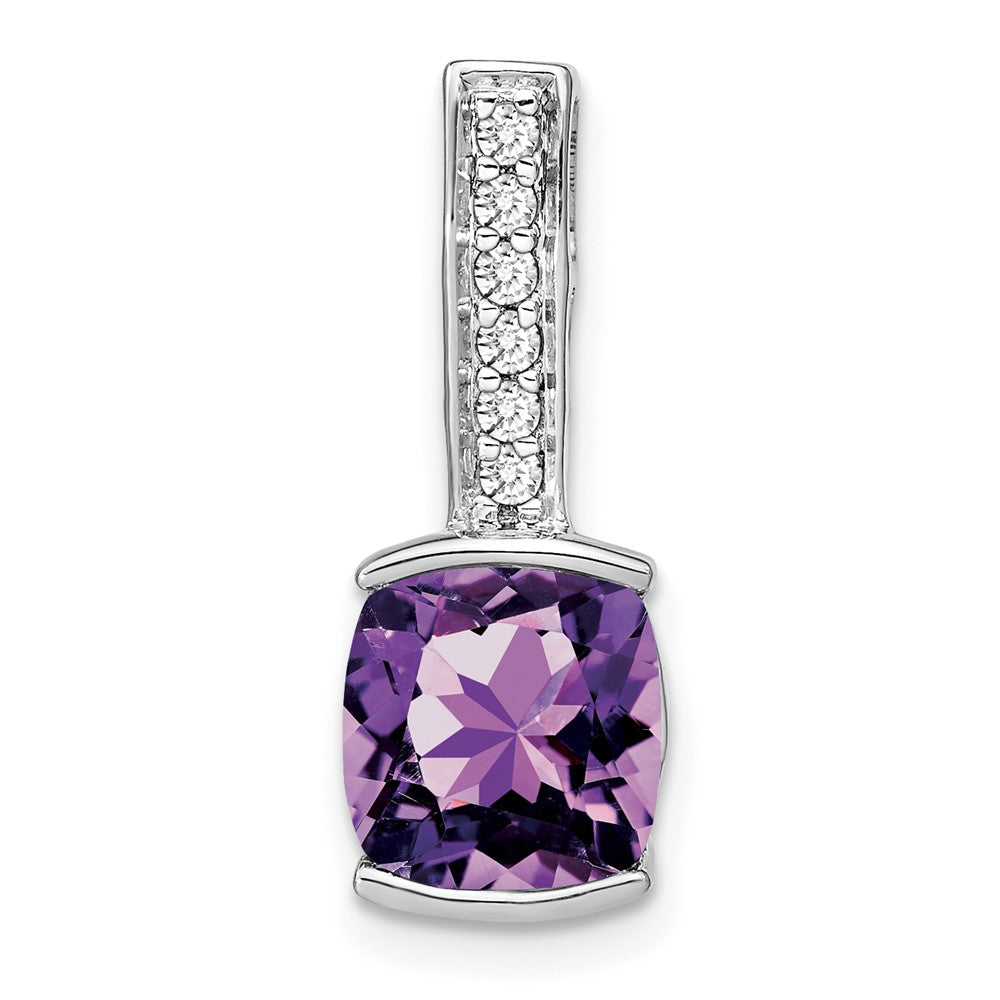 14 Karat Weißgold Anhänger mit Kissenschliff-Amethyst und echten Diamanten