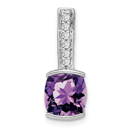 14 Karat Weißgold Anhänger mit Kissenschliff-Amethyst und echten Diamanten