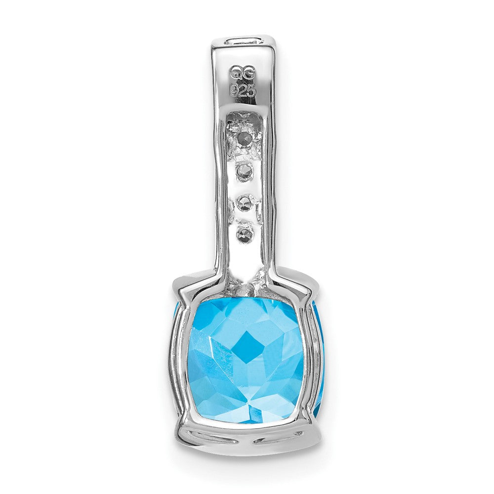 14K Weißgold Anhänger mit Kissenschliff-Blautopas und echten Diamanten