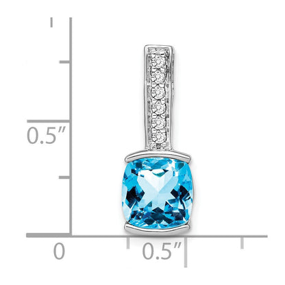 14K Weißgold Anhänger mit Kissenschliff-Blautopas und echten Diamanten