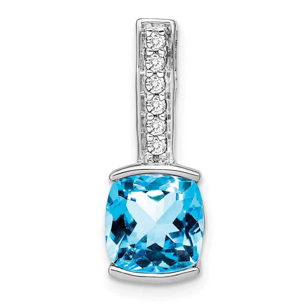 14K Weißgold Anhänger mit Kissenschliff-Blautopas und echten Diamanten