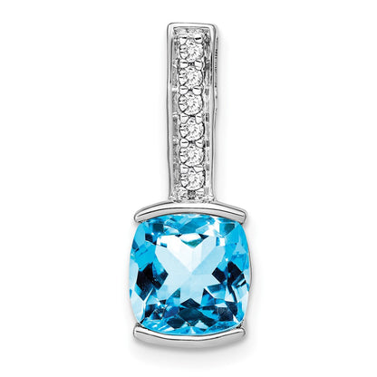 14K Weißgold Anhänger mit Kissenschliff-Blautopas und echten Diamanten