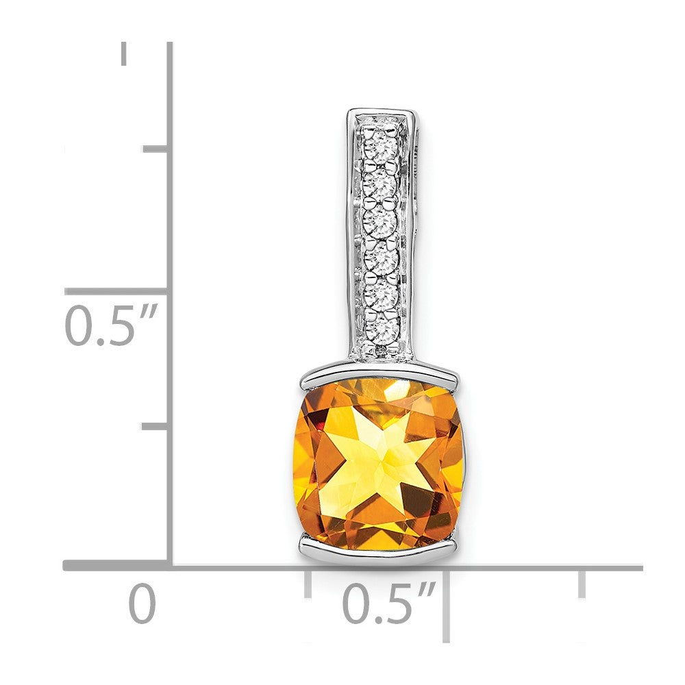 14K Weißgold Anhänger mit Citrin im Kissenschliff und echten Diamanten