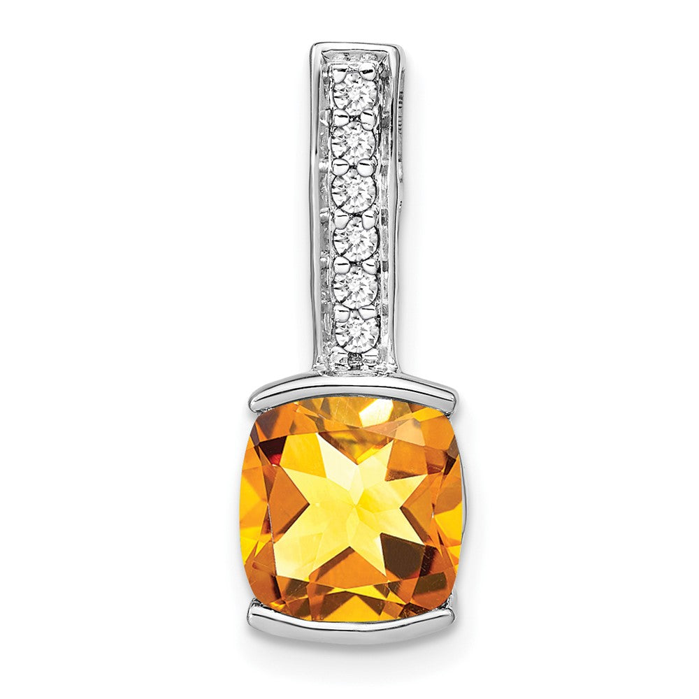14K Weißgold Anhänger mit Citrin im Kissenschliff und echten Diamanten