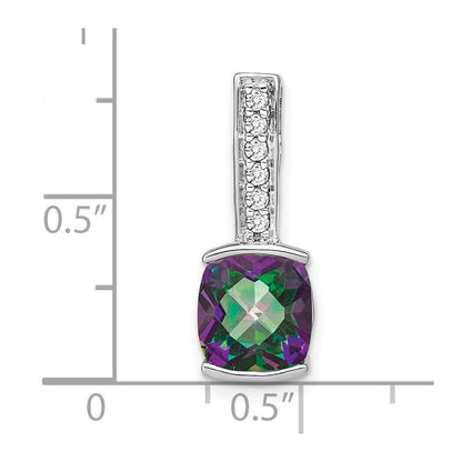 14K Weißgold Anhänger mit Kissenschliff-Mystic-Feuertopas und echten Diamanten