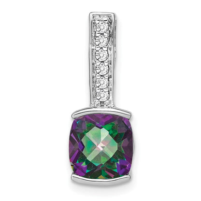 14K Weißgold Anhänger mit Kissenschliff-Mystic-Feuertopas und echten Diamanten