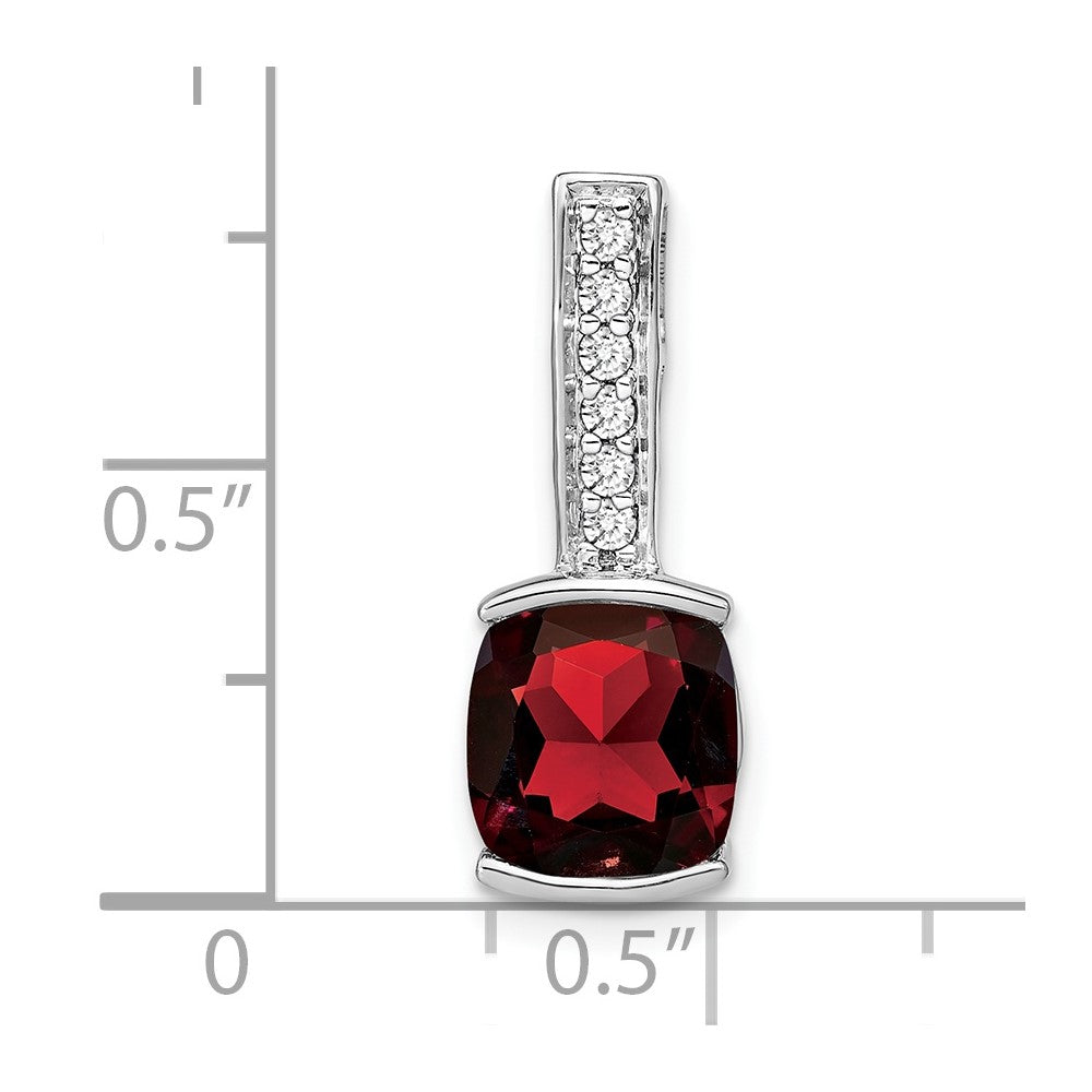14K Weißgold Anhänger mit Kissenschliff-Granat und echten Diamanten