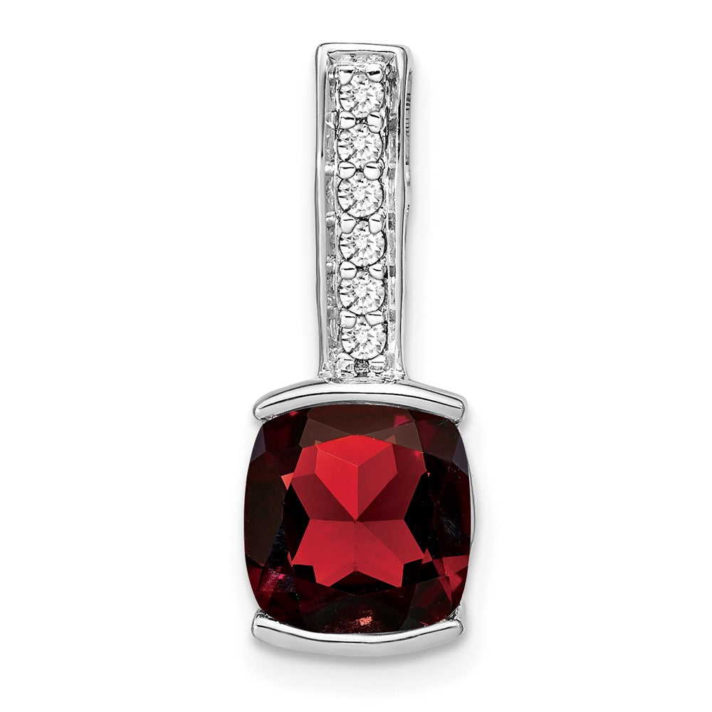14K Weißgold Anhänger mit Kissenschliff-Granat und echten Diamanten
