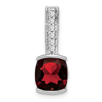 14K Weißgold Anhänger mit Kissenschliff-Granat und echten Diamanten
