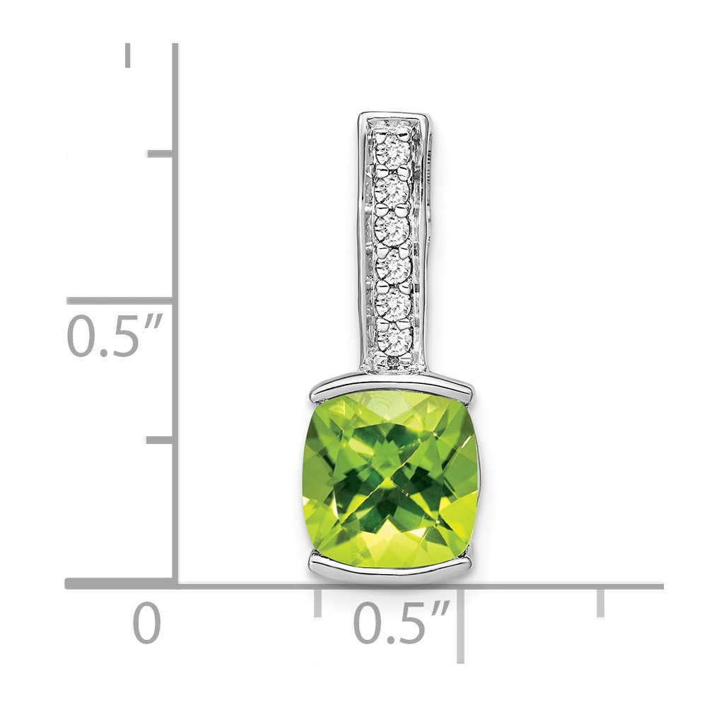 14K Weißgold Anhänger mit Kissenschliff-Peridot und echtem Diamant