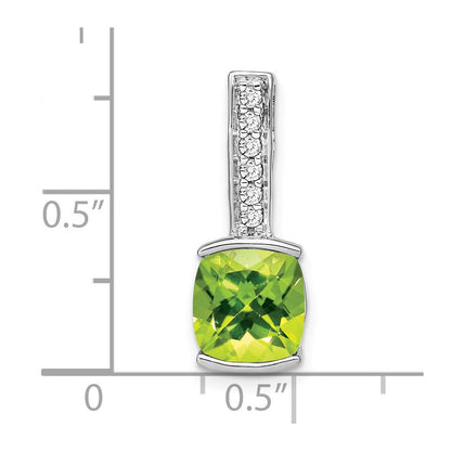 14K Weißgold Anhänger mit Kissenschliff-Peridot und echtem Diamant