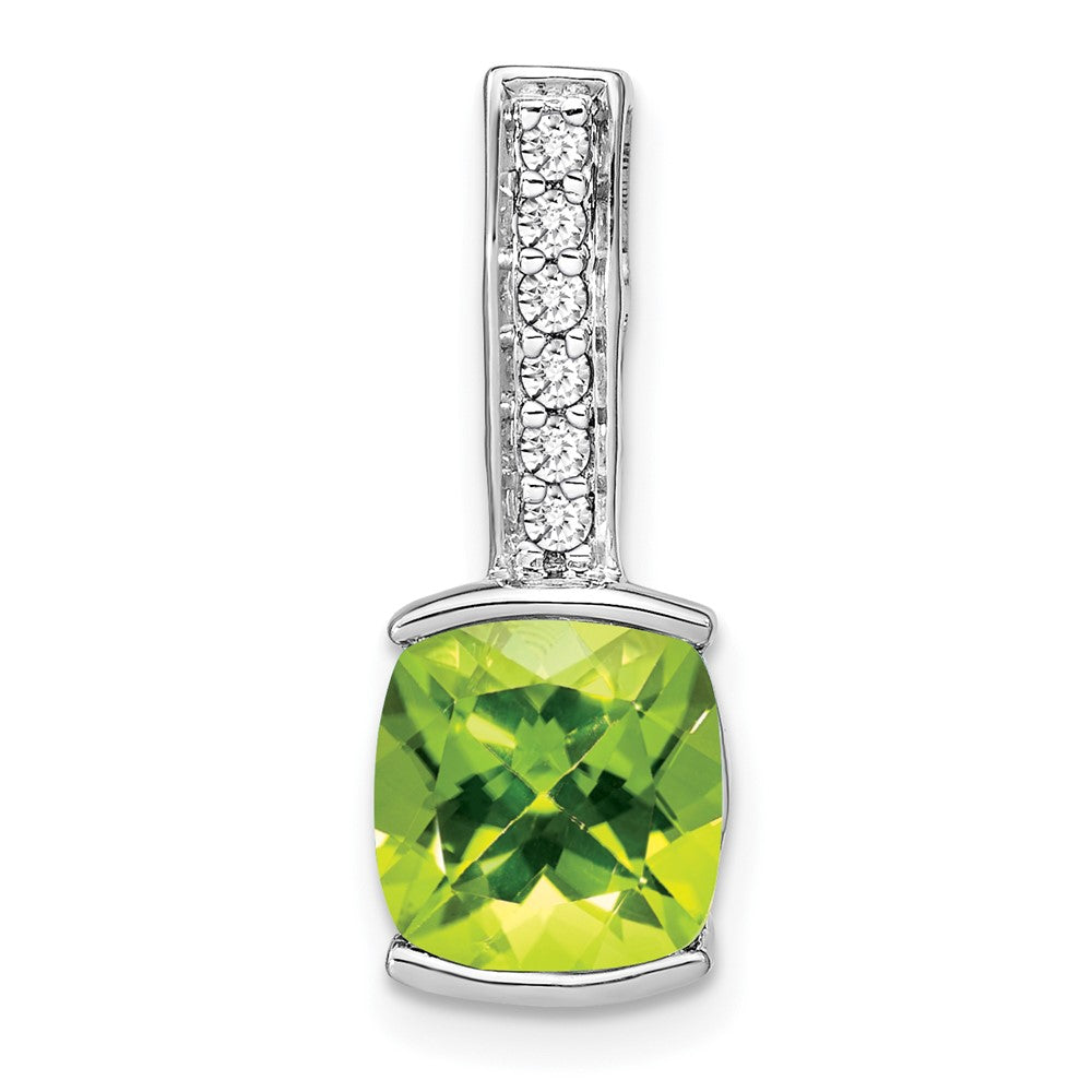 14K Weißgold Anhänger mit Kissenschliff-Peridot und echtem Diamant