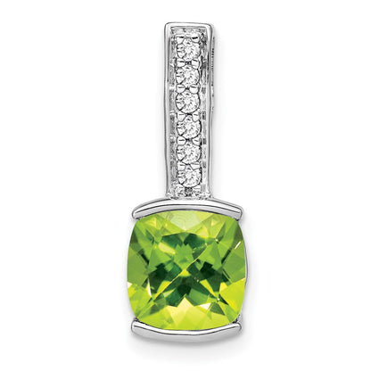 14K Weißgold Anhänger mit Kissenschliff-Peridot und echtem Diamant