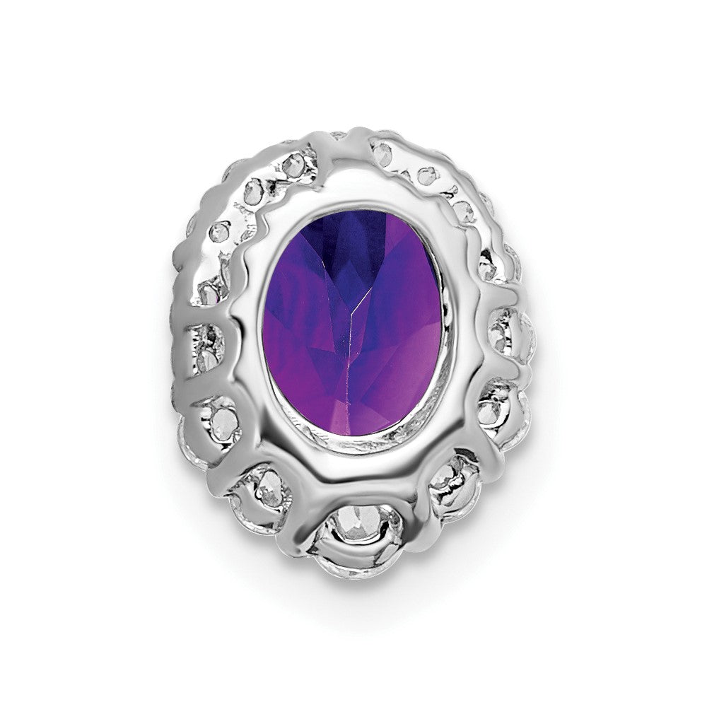 14K Weißgold Oval Amethyst und Echt Diamant Heiligenschein Kette Anhänger