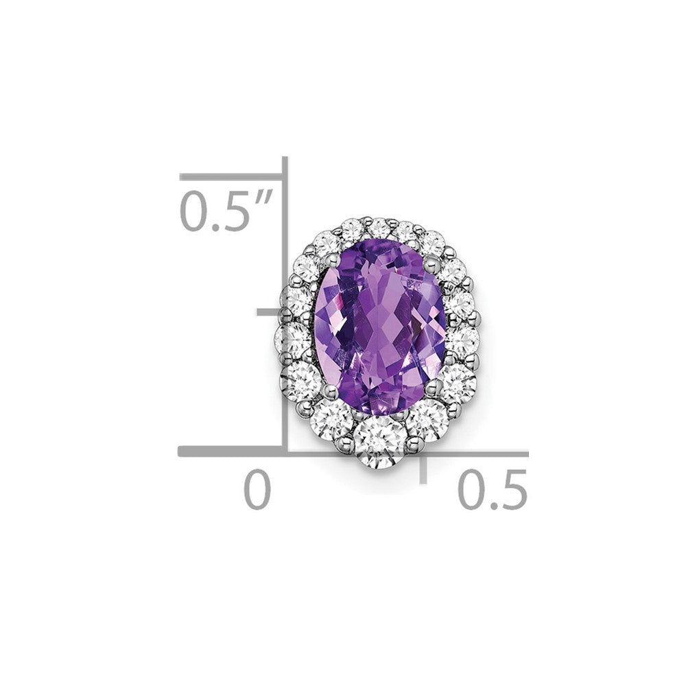 14K Weißgold Oval Amethyst und Echt Diamant Heiligenschein Kette Anhänger