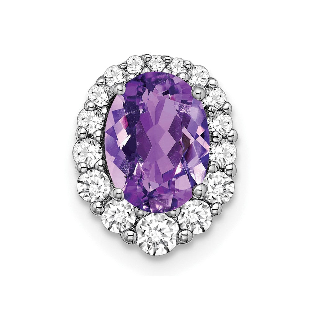 14K Weißgold Oval Amethyst und Echt Diamant Heiligenschein Kette Anhänger