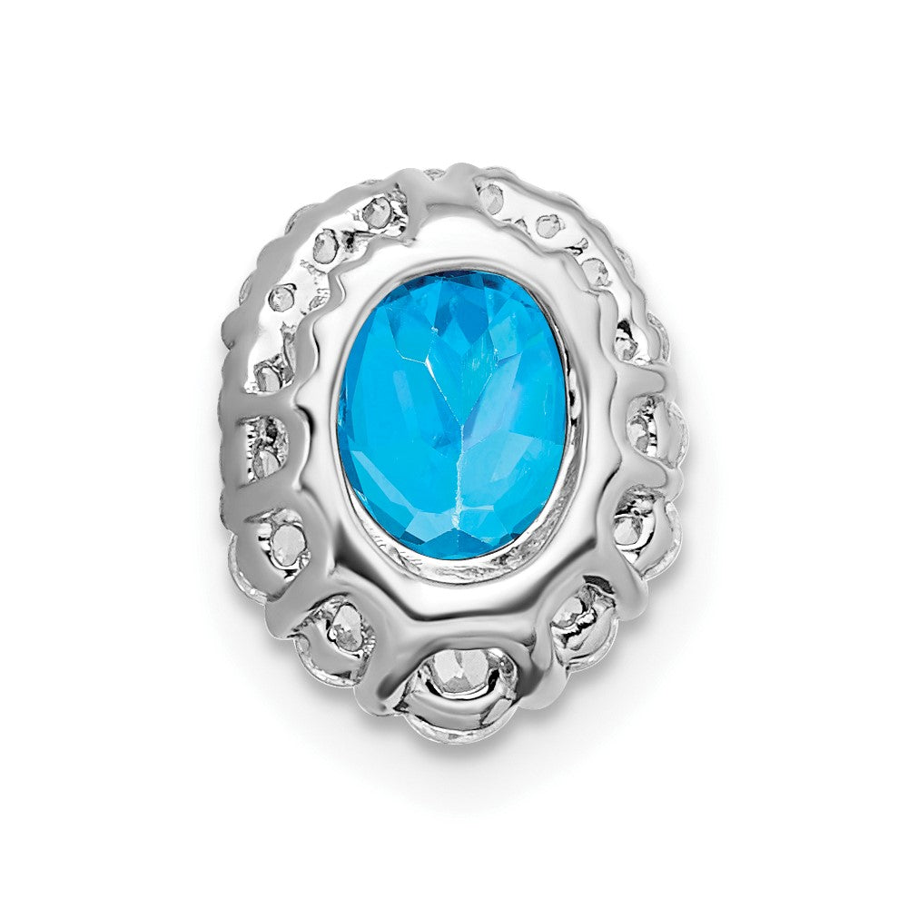 14K Weißgold Oval Blautopas und Echt Diamant Heiligenschein Kette Anhänger