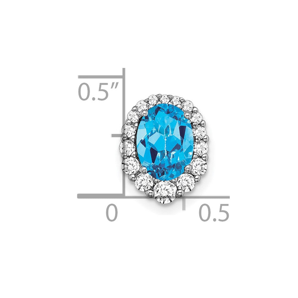 14K Weißgold Oval Blautopas und Echt Diamant Heiligenschein Kette Anhänger