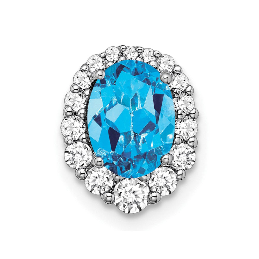 14K Weißgold Oval Blautopas und Echt Diamant Heiligenschein Kette Anhänger