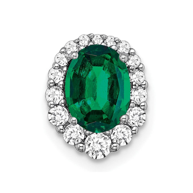14K Weißgold 0,33 ct. Laborgezüchteter Diamant VS/SI+ G+ und Laborgezüchteter Smaragd Halo Kette Gleitanhänger