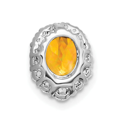 14K Weißgold Oval Citrin und Echt Diamant Heiligenschein Kette Anhänger
