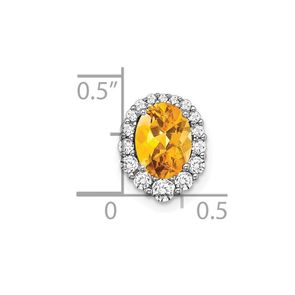14K Weißgold Oval Citrin und Echt Diamant Heiligenschein Kette Anhänger