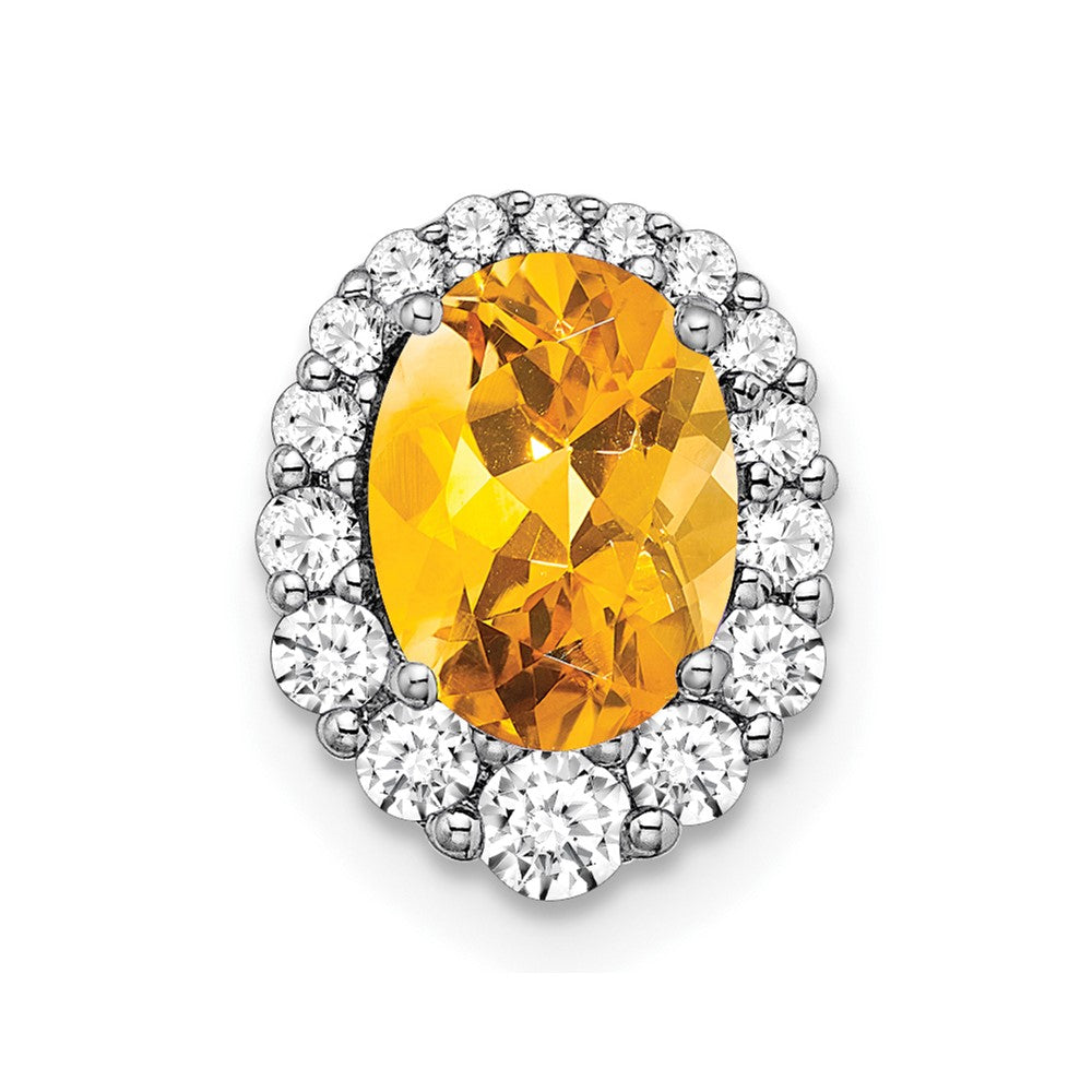 14K Weißgold Oval Citrin und Echt Diamant Heiligenschein Kette Anhänger