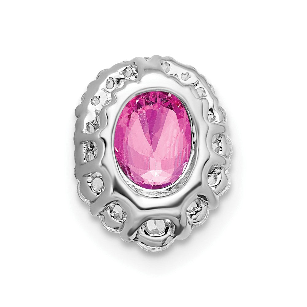 14K Weißgold Oval Creat. Rosa Saphir/real Diamant Heiligenschein Kette Anhänger