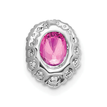 14K Weißgold Oval Creat. Rosa Saphir/real Diamant Heiligenschein Kette Anhänger