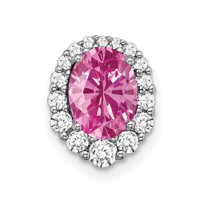 14K Weißgold Oval Creat. Rosa Saphir/real Diamant Heiligenschein Kette Anhänger
