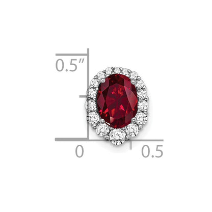 14k Weißgold Anhänger mit Gleitkette und Halo, 0,3 ct. Laborgezüchtetem Diamant VS/SI+ G+ und Laborgezüchtetem Rubin
