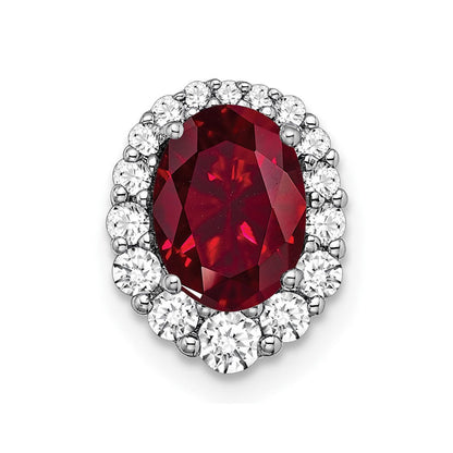 14k Weißgold Anhänger mit Gleitkette und Halo, 0,3 ct. Laborgezüchtetem Diamant VS/SI+ G+ und Laborgezüchtetem Rubin