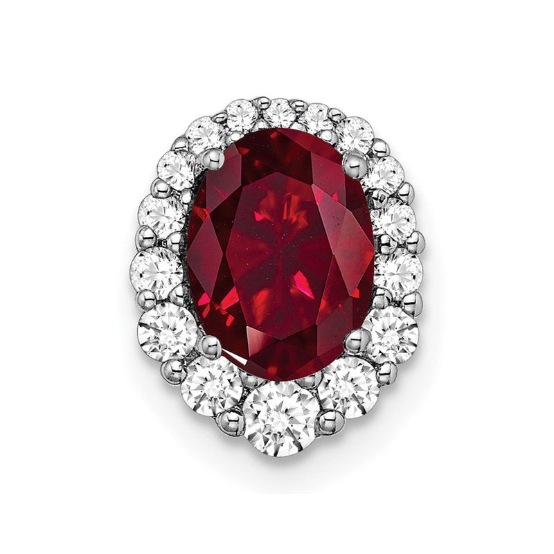 14k Weißgold Anhänger mit Gleitkette und Halo, 0,3 ct. Laborgezüchtetem Diamant VS/SI+ G+ und Laborgezüchtetem Rubin