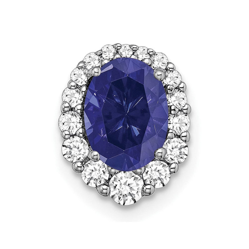 14K Weißgold 0,33 ct. Laborgezüchteter Diamant VS/SI+ G+ und Laborgezüchteter Blauer Saphir Halo-Ketten-Gleitanhänger