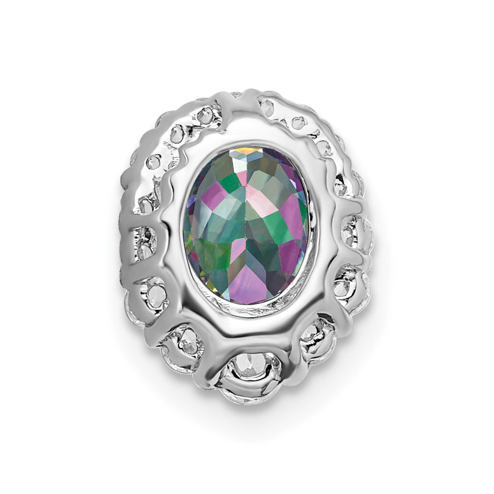 14K Weißgold Oval Mystic Feuer Topas und Echt Diamant Heiligenschein Kette Anhänger
