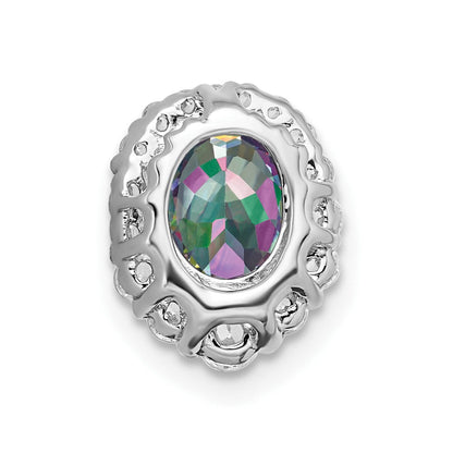 14K Weißgold Oval Mystic Feuer Topas und Echt Diamant Heiligenschein Kette Anhänger