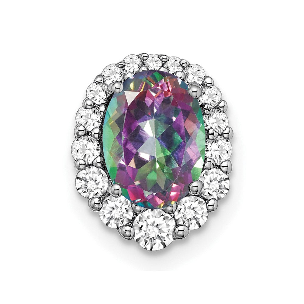 14K Weißgold Oval Mystic Feuer Topas und Echt Diamant Heiligenschein Kette Anhänger