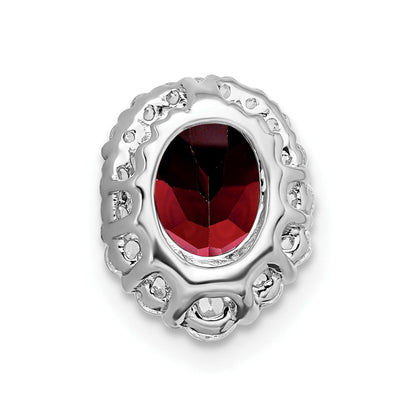 14K Weißgold Oval Granat und Echt Diamant Heiligenschein Kette Anhänger