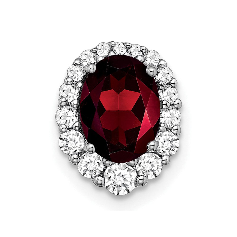 14K Weißgold Oval Granat und Echt Diamant Heiligenschein Kette Anhänger