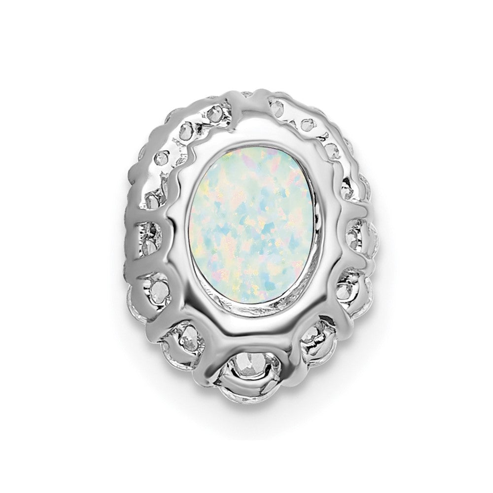 14K Weißgold Oval Erzeugt Opal und Echt Diamant Heiligenschein Kette Anhänger