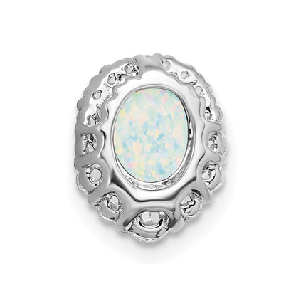 14K Weißgold Oval Erzeugt Opal und Echt Diamant Heiligenschein Kette Anhänger