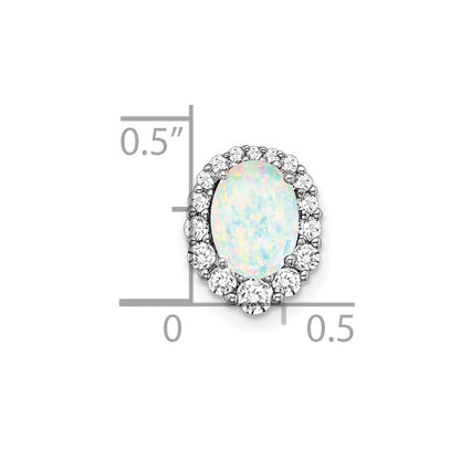 14K Weißgold Oval Erzeugt Opal und Echt Diamant Heiligenschein Kette Anhänger